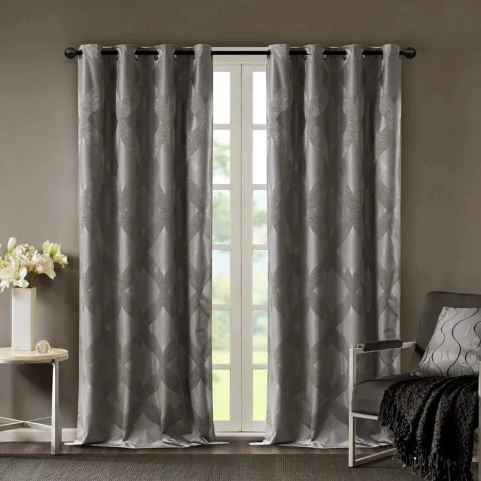 Ogee Knitted Jacquard Total Blackout Curtain Panel(Only 1 Pc Panel) Default -DTYStore