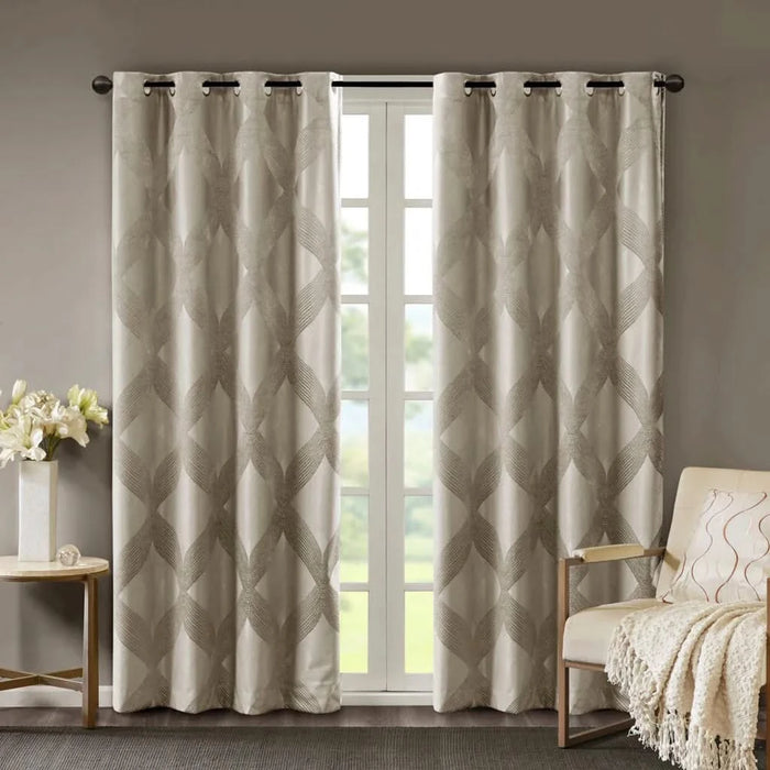 Ogee Knitted Jacquard Total Blackout Curtain Panel(Only 1 Pc Panel) Default -DTYStore
