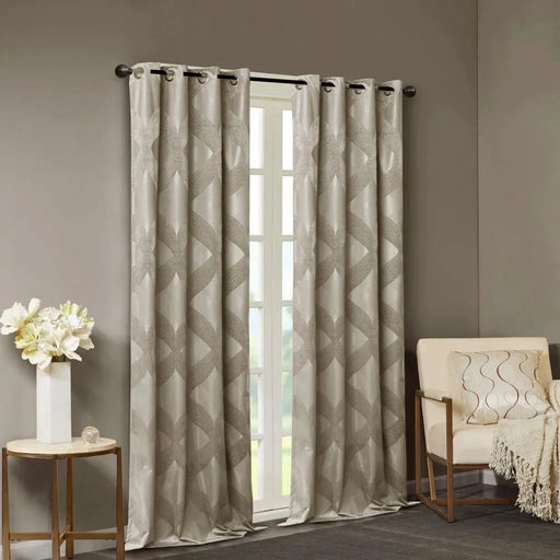 Ogee Knitted Jacquard Total Blackout Curtain Panel(Only 1 Pc Panel) Default -DTYStore