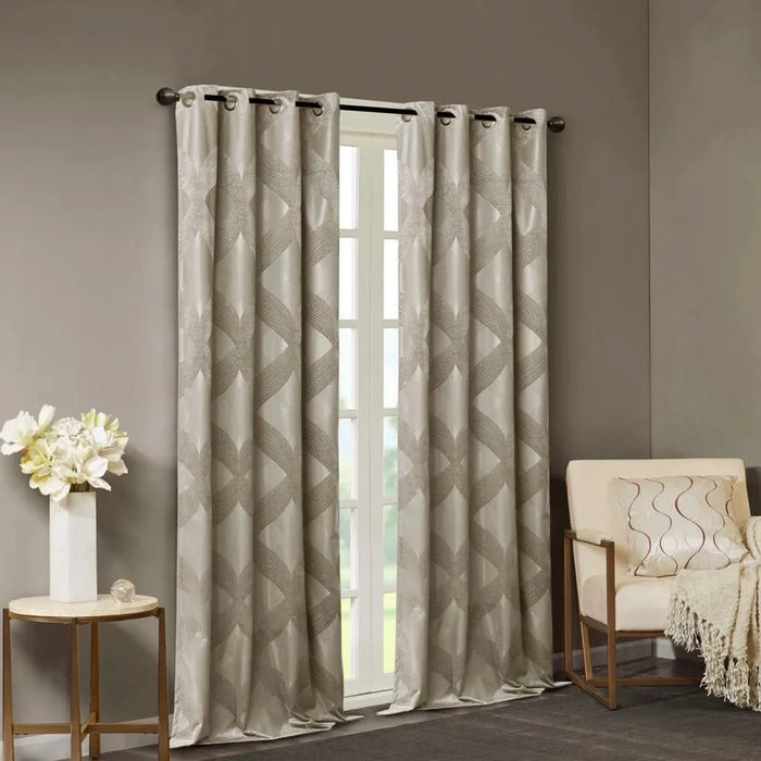 Ogee Knitted Jacquard Total Blackout Curtain Panel(Only 1 Pc Panel) Default -DTYStore