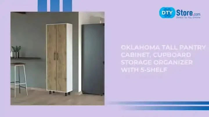Oklahoma Tall Pantry Cabinet, Cupboard Storage Organizer with 5-Shelf Default -DTYStore