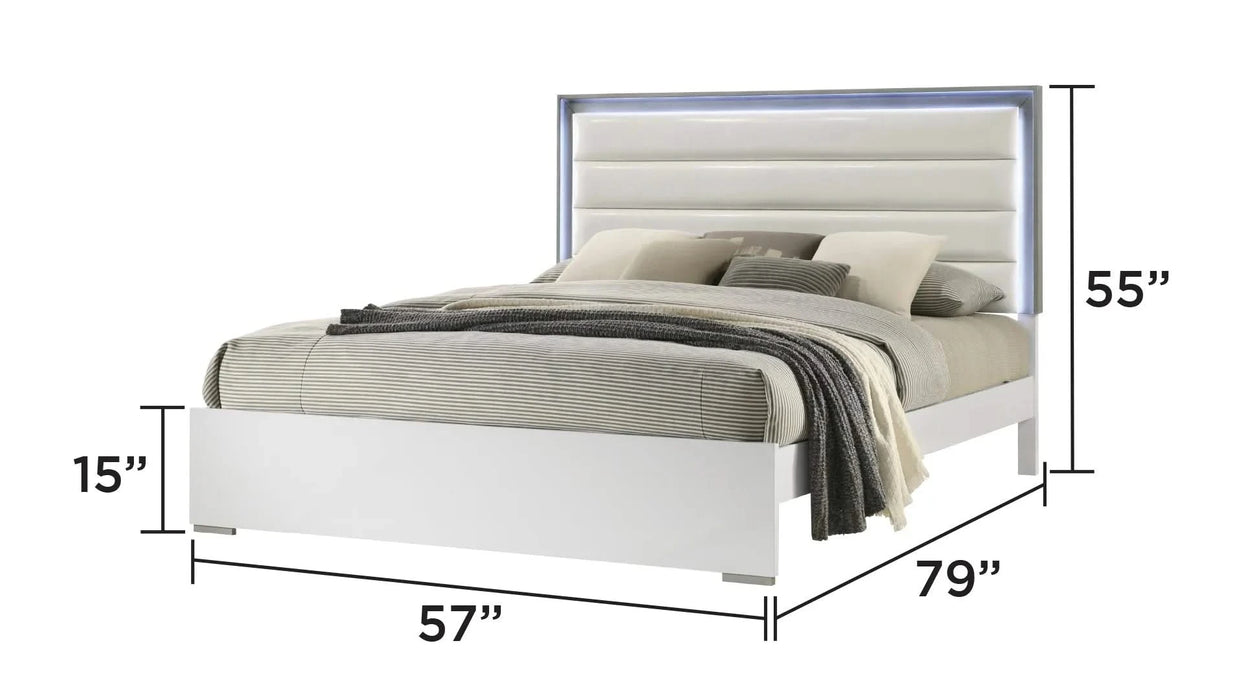 Olivia Contemporary Style 4 Pc Full Bedroom Set with LED Headboard Made with Wood in White (CA Inventory) Default -DTYStore