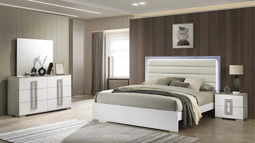 Olivia Contemporary Style 4 Pc King Bedroom Set with LED Headboard Made with Wood in White Default -DTYStore