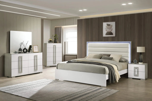 Olivia Contemporary Style 5 Pc Queen Bedroom Set with LED Headboard Made with Wood in White Default -DTYStore