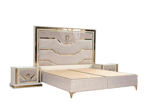 Omari Modern Style 4 Pc King Upholstered Bedroom Set Made with Wood and Gold Accents in Beige Default -DTYStore