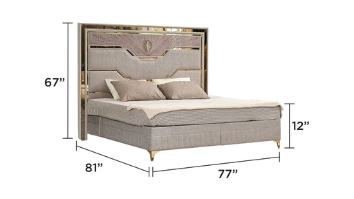 Omari Modern Style 4 Pc King Upholstered Bedroom Set Made with Wood and Gold Accents in Beige Default -DTYStore