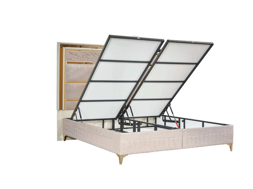 Omari Modern Style 5 Pc Queen Upholstered Bedroom Set Made with Wood and Gold Accents in Beige Default -DTYStore