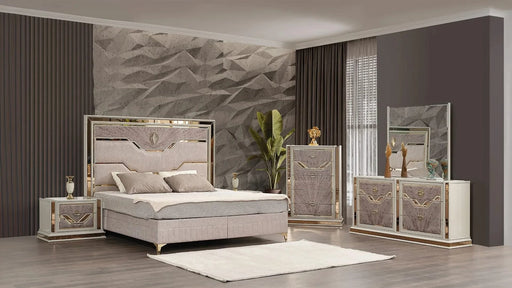 Omari Modern Style 5 Pc Queen Upholstered Bedroom Set Made with Wood and Gold Accents in Beige Default -DTYStore