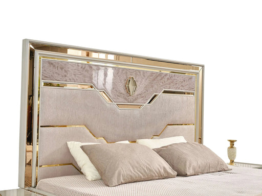 Omari Modern Style 5 Pc Queen Upholstered Bedroom Set Made with Wood and Gold Accents in Beige Default -DTYStore