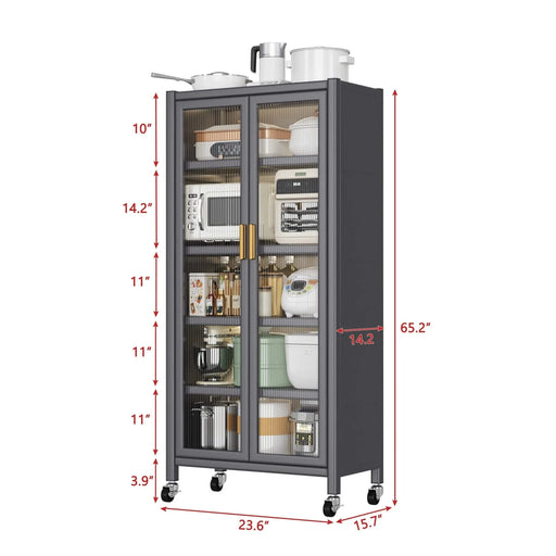 Open-door kitchen shelving Floor-to-ceiling multilevel household microwave storage cabinet bowls side cabinets cabinets Storage cabinets Grey color Default -DTYStore