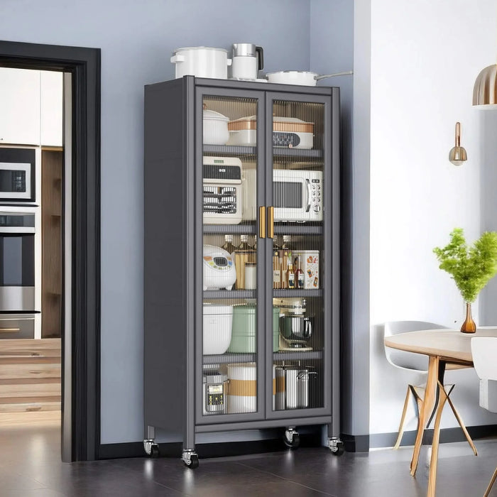 Open-door kitchen shelving Floor-to-ceiling multilevel household microwave storage cabinet bowls side cabinets cabinets Storage cabinets Grey color Default -DTYStore