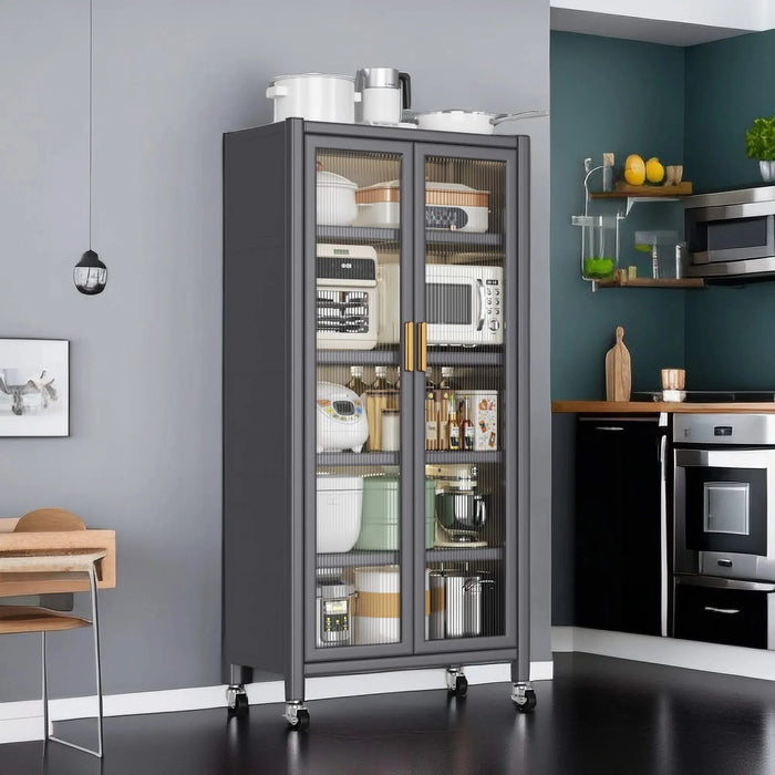 Open-door kitchen shelving Floor-to-ceiling multilevel household microwave storage cabinet bowls side cabinets cabinets Storage cabinets Grey color Default -DTYStore