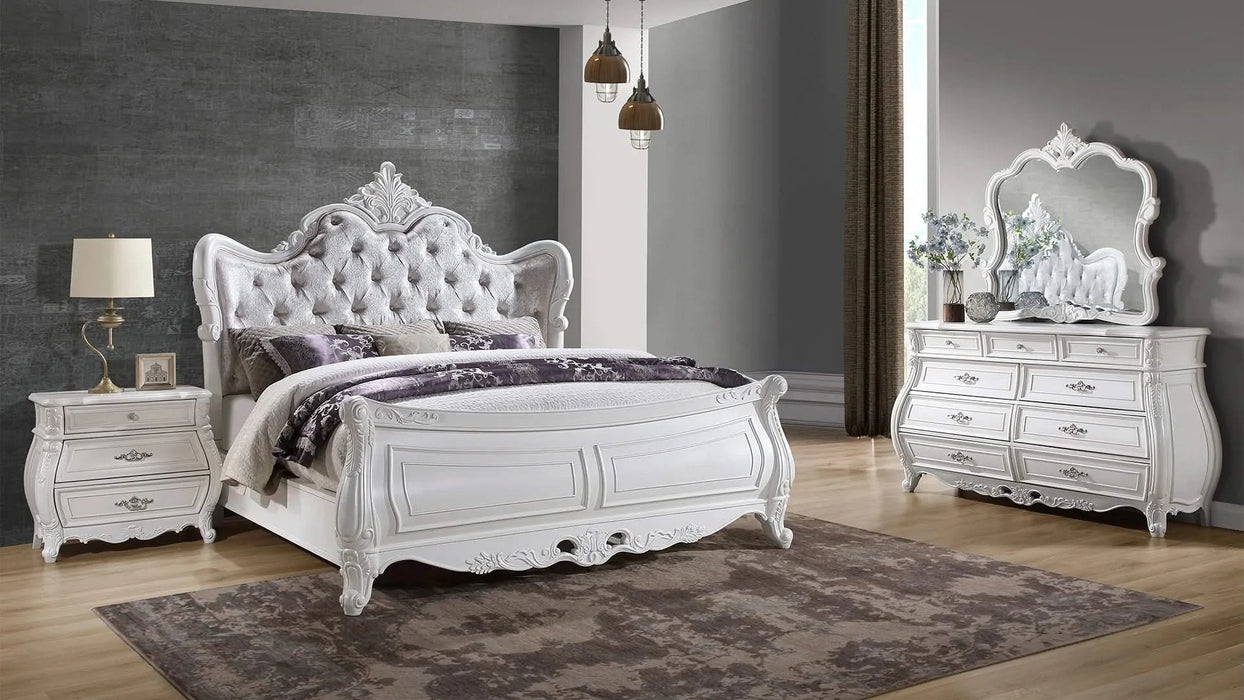 Opulence Modern Style 4 Pc Queen Bedroom Set Made with Wood in Pearl White Default -DTYStore