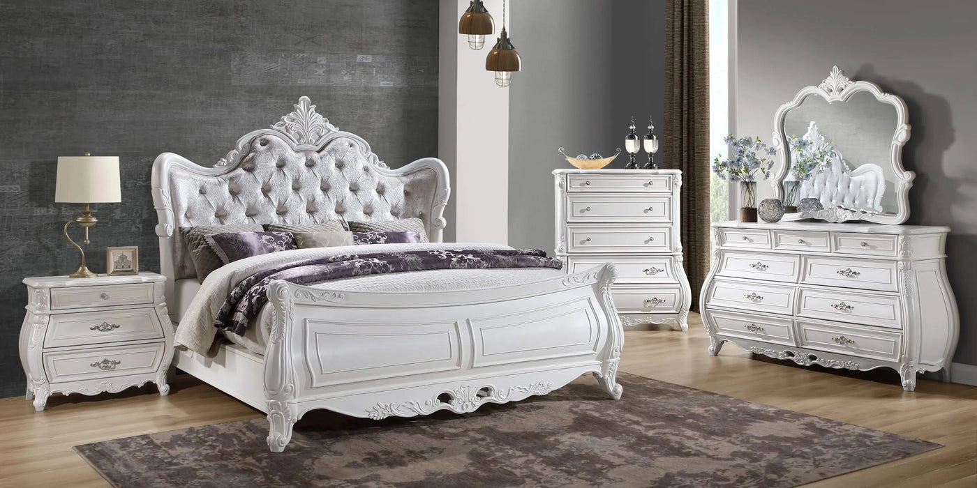 Opulence Modern Style 5 Pc Queen Bedroom Set Made with Wood in Pearl White Default -DTYStore