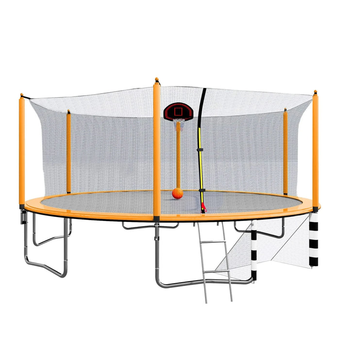 Orange 16FT Trampoline with Basketball Hoop and Soccer Goal, Inner Safety Enclosure, Steel Frame Default -DTYStore