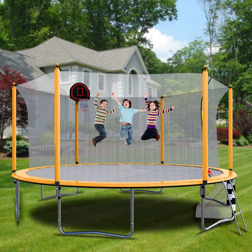 Orange 16FT Trampoline with Basketball Hoop and Soccer Goal, Inner Safety Enclosure, Steel Frame Default -DTYStore
