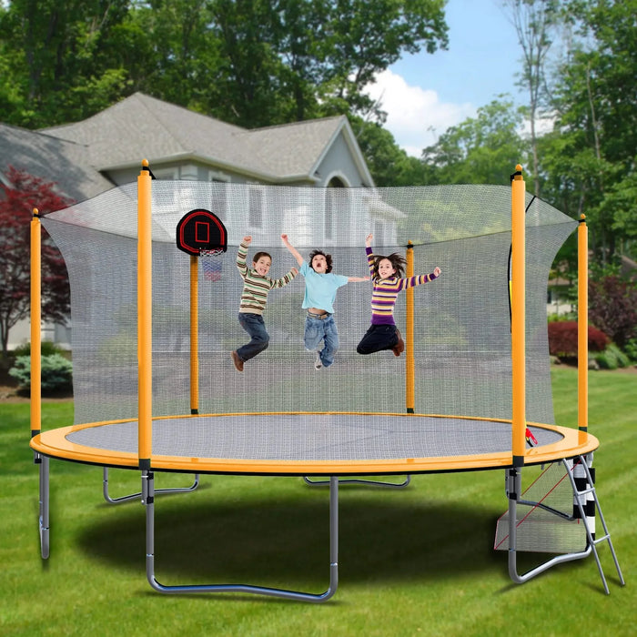 Orange 16FT Trampoline with Basketball Hoop and Soccer Goal, Inner Safety Enclosure, Steel Frame Default -DTYStore