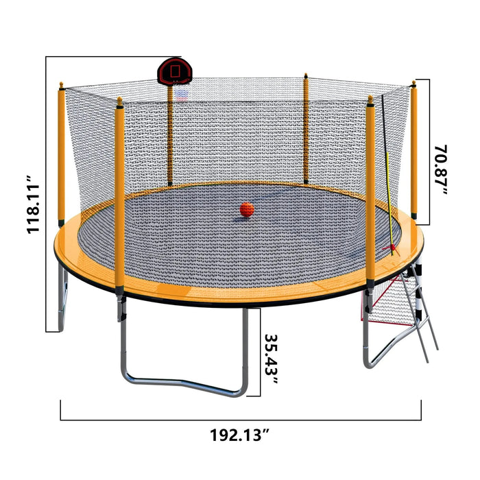 Orange 16FT Trampoline with Basketball Hoop and Soccer Goal, Inner Safety Enclosure, Steel Frame Default -DTYStore