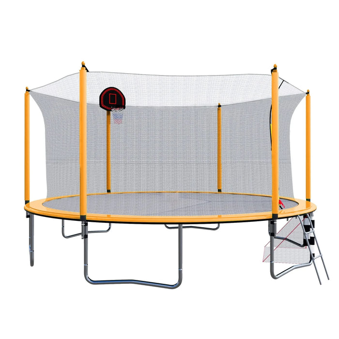 Orange 16FT Trampoline with Basketball Hoop and Soccer Goal, Inner Safety Enclosure, Steel Frame Default -DTYStore