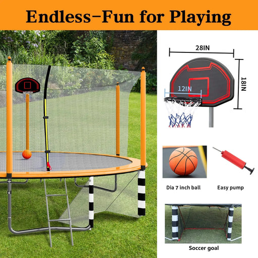 Orange 16FT Trampoline with Basketball Hoop and Soccer Goal, Inner Safety Enclosure, Steel Frame Default -DTYStore