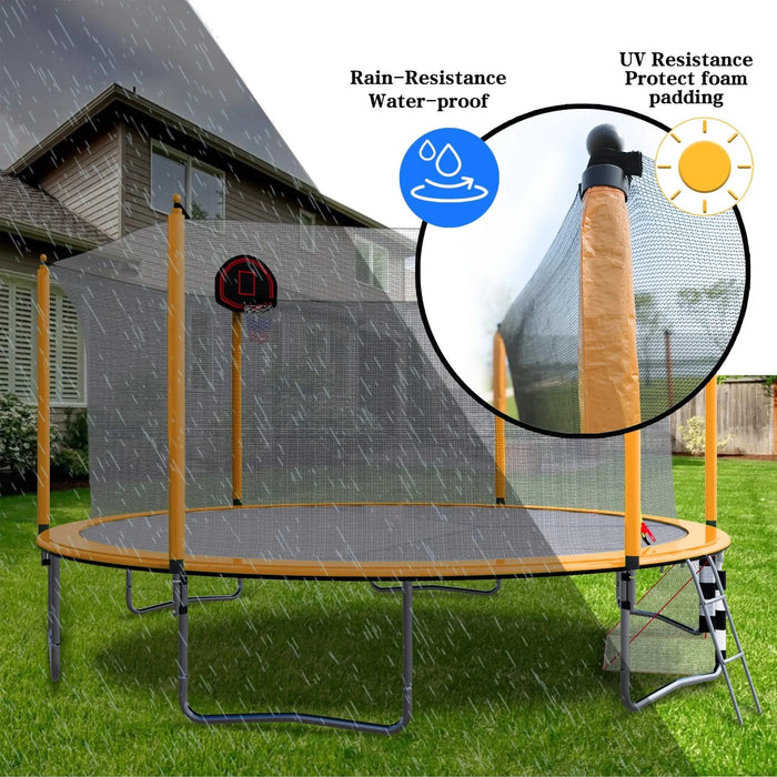 Orange 16FT Trampoline with Basketball Hoop and Soccer Goal, Inner Safety Enclosure, Steel Frame Default -DTYStore