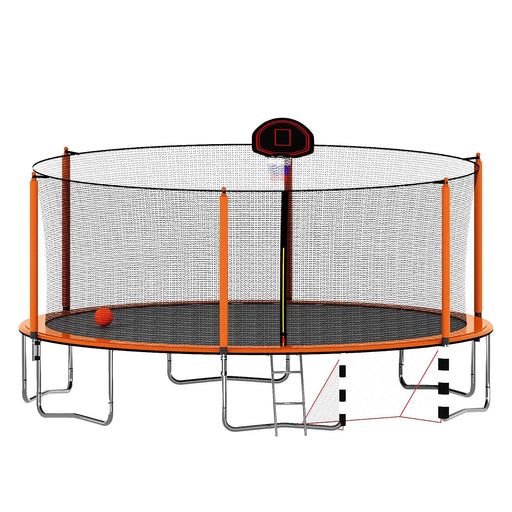 Orange 16FT Trampoline with Basketball Hoop and Soccer Goal, Inner Safety Enclosure, Steel Frame Default -DTYStore