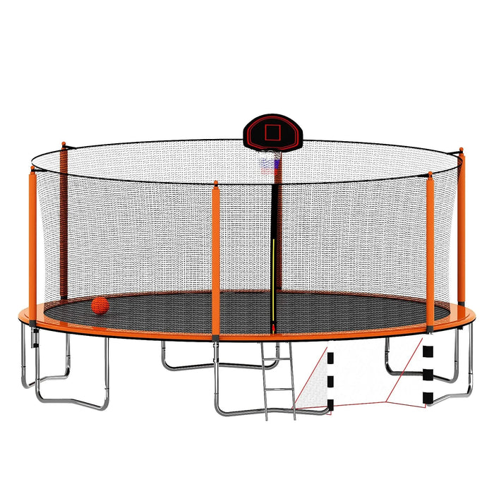 Orange 16FT Trampoline with Basketball Hoop and Soccer Goal, Inner Safety Enclosure, Steel Frame Default -DTYStore