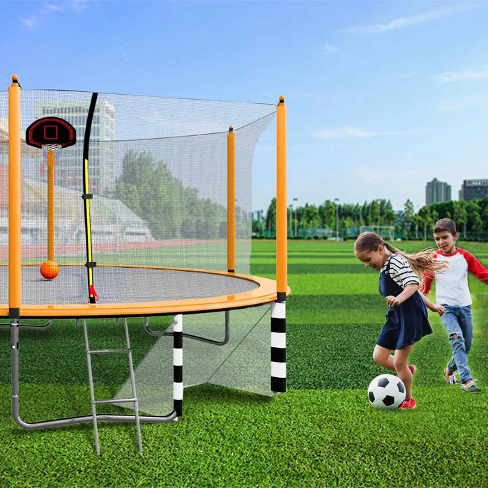 Orange 16FT Trampoline with Basketball Hoop and Soccer Goal, Inner Safety Enclosure, Steel Frame Default -DTYStore
