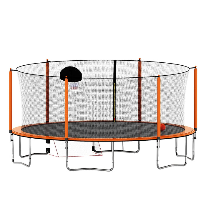 Orange 16FT Trampoline with Basketball Hoop and Soccer Goal, Inner Safety Enclosure, Steel Frame Default -DTYStore