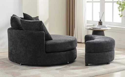 Orisfur 360° Swivel Accent Barrel Chair with Storage Ottoman & 4 Pillows, Modern Chenille Leisure Chair, Gray Default -DTYStore