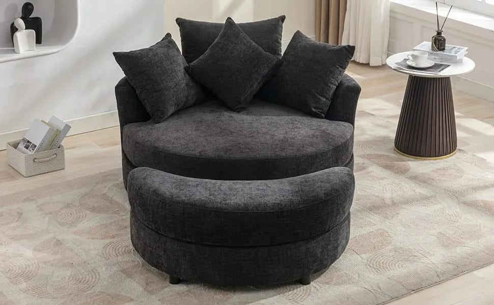 Orisfur 360° Swivel Accent Barrel Chair with Storage Ottoman & 4 Pillows, Modern Chenille Leisure Chair, Gray Default -DTYStore