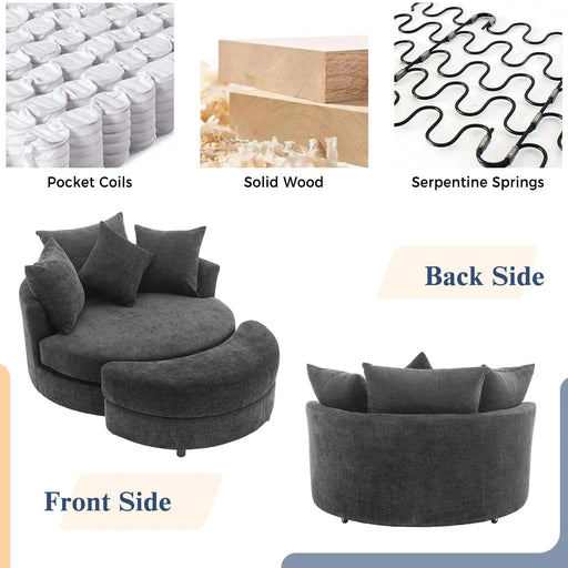 Orisfur 360° Swivel Accent Barrel Chair with Storage Ottoman & 4 Pillows, Modern Chenille Leisure Chair, Gray Default -DTYStore