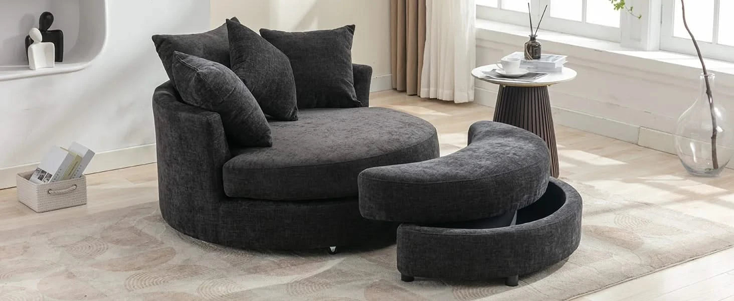 Orisfur 360° Swivel Accent Barrel Chair with Storage Ottoman & 4 Pillows, Modern Chenille Leisure Chair, Gray Default -DTYStore