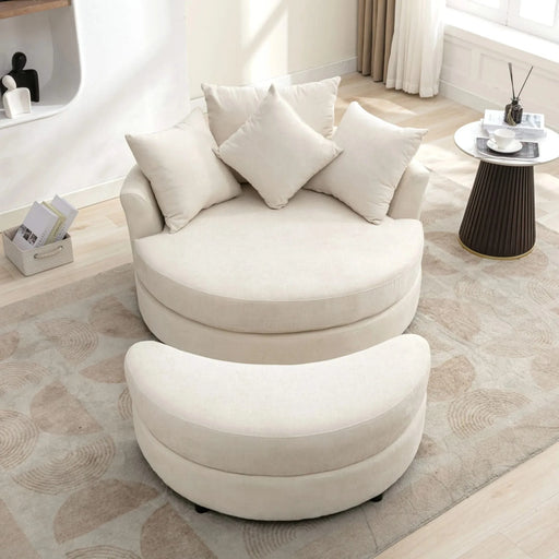 Orisfur 360° Swivel Accent Barrel Chair with Storage Ottoman and 4 Pillows, Modern Chenille Leisure Chair, Cream Default -DTYStore