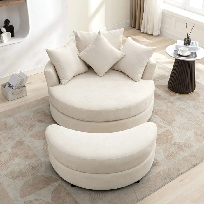 Orisfur 360° Swivel Accent Barrel Chair with Storage Ottoman and 4 Pillows, Modern Chenille Leisure Chair, Cream Default -DTYStore