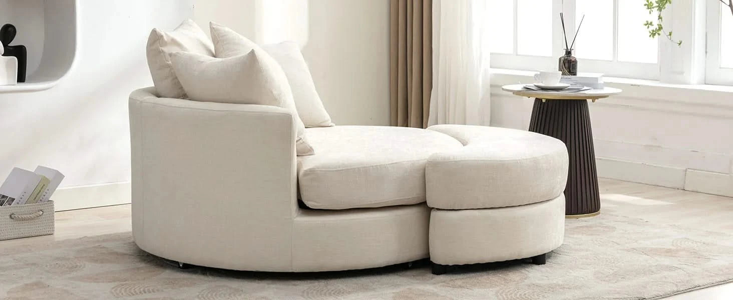 Orisfur 360° Swivel Accent Barrel Chair with Storage Ottoman and 4 Pillows, Modern Chenille Leisure Chair, Cream Default -DTYStore