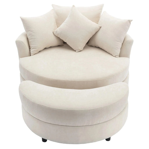 Orisfur 360° Swivel Accent Barrel Chair with Storage Ottoman and 4 Pillows, Modern Chenille Leisure Chair, Cream Default -DTYStore