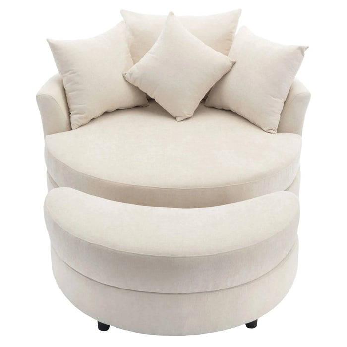Orisfur 360° Swivel Accent Barrel Chair with Storage Ottoman and 4 Pillows, Modern Chenille Leisure Chair, Cream Default -DTYStore