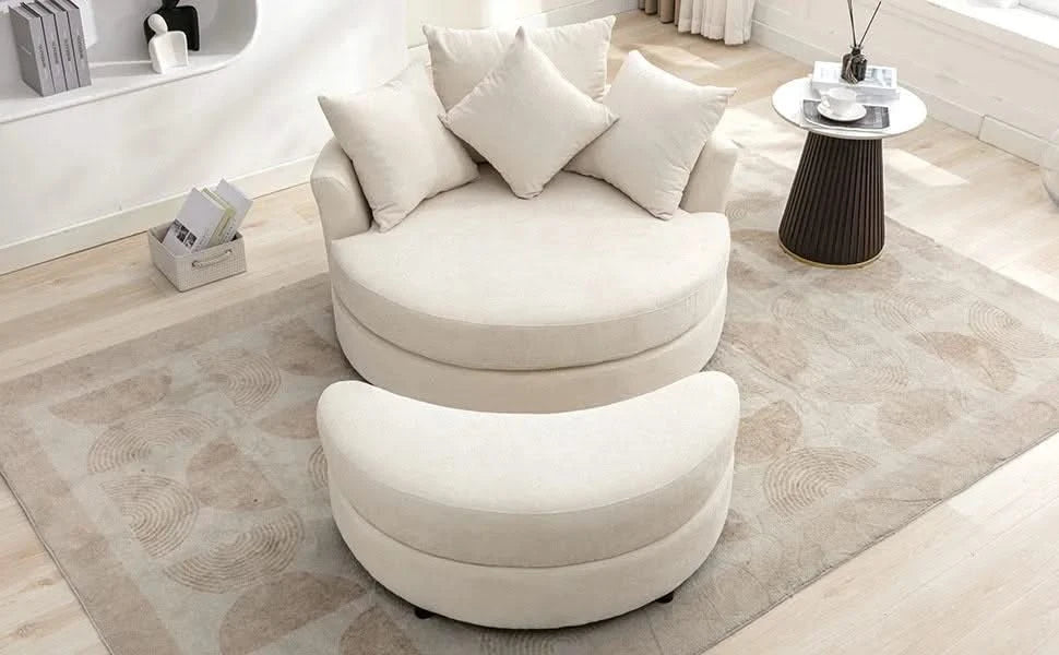 Orisfur 360° Swivel Accent Barrel Chair with Storage Ottoman and 4 Pillows, Modern Chenille Leisure Chair, Cream Default -DTYStore