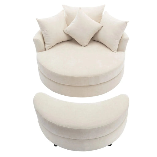 Orisfur 360° Swivel Accent Barrel Chair with Storage Ottoman and 4 Pillows, Modern Chenille Leisure Chair, Cream Default -DTYStore