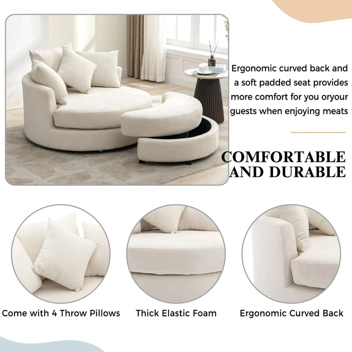 Orisfur 360° Swivel Accent Barrel Chair with Storage Ottoman and 4 Pillows, Modern Chenille Leisure Chair, Cream Default -DTYStore