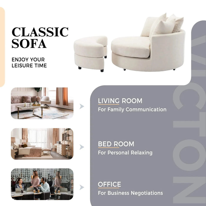 Orisfur 360° Swivel Accent Barrel Chair with Storage Ottoman and 4 Pillows, Modern Chenille Leisure Chair, Cream Default -DTYStore
