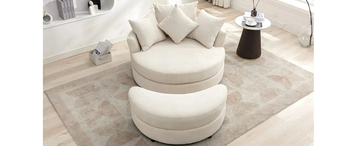 Orisfur 360° Swivel Accent Barrel Chair with Storage Ottoman and 4 Pillows, Modern Chenille Leisure Chair, Cream Default -DTYStore