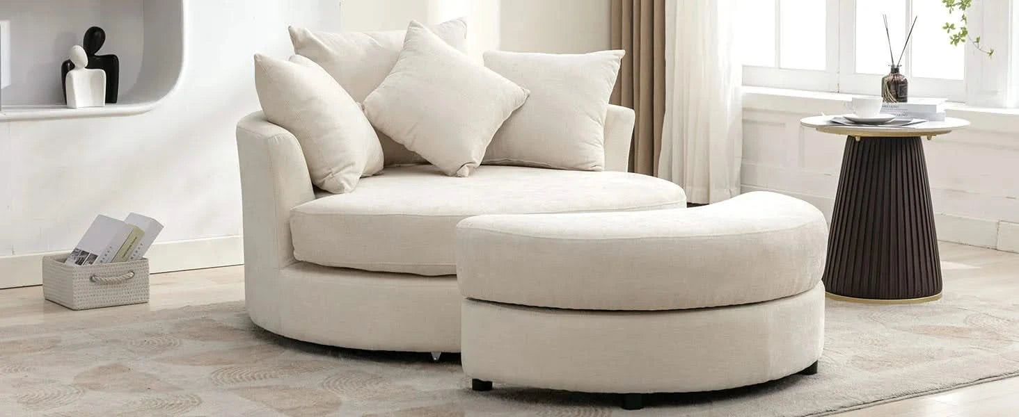 Orisfur 360° Swivel Accent Barrel Chair with Storage Ottoman and 4 Pillows, Modern Chenille Leisure Chair, Cream Default -DTYStore