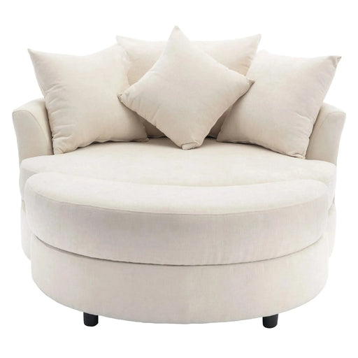 Orisfur 360° Swivel Accent Barrel Chair with Storage Ottoman and 4 Pillows, Modern Chenille Leisure Chair, Cream Default -DTYStore