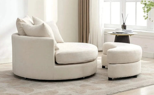 Orisfur 360° Swivel Accent Barrel Chair with Storage Ottoman and 4 Pillows, Modern Chenille Leisure Chair, Cream Default -DTYStore