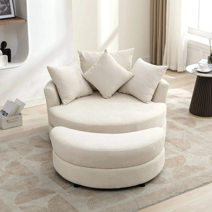 Orisfur 360° Swivel Accent Barrel Chair with Storage Ottoman and 4 Pillows, Modern Chenille Leisure Chair, Cream Default -DTYStore