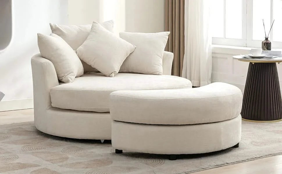 Orisfur 360° Swivel Accent Barrel Chair with Storage Ottoman and 4 Pillows, Modern Chenille Leisure Chair, Cream Default -DTYStore