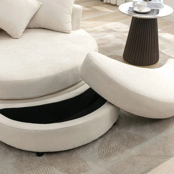Orisfur 360° Swivel Accent Barrel Chair with Storage Ottoman and 4 Pillows, Modern Chenille Leisure Chair, Cream Default -DTYStore
