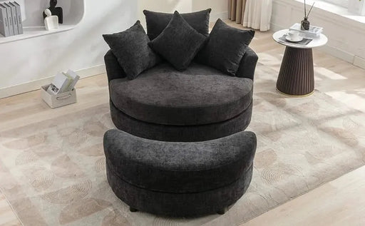 Orisfur Modern Chenille 360° Swivel Accent Barrel Chair with Storage Ottoman & 4 Pillows-DTYStore